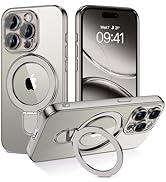 GUAGUA for iPhone 15 Pro Max Case with Stand, Magnetic Clear Cases Plating Edge Invisible Ring Tr...