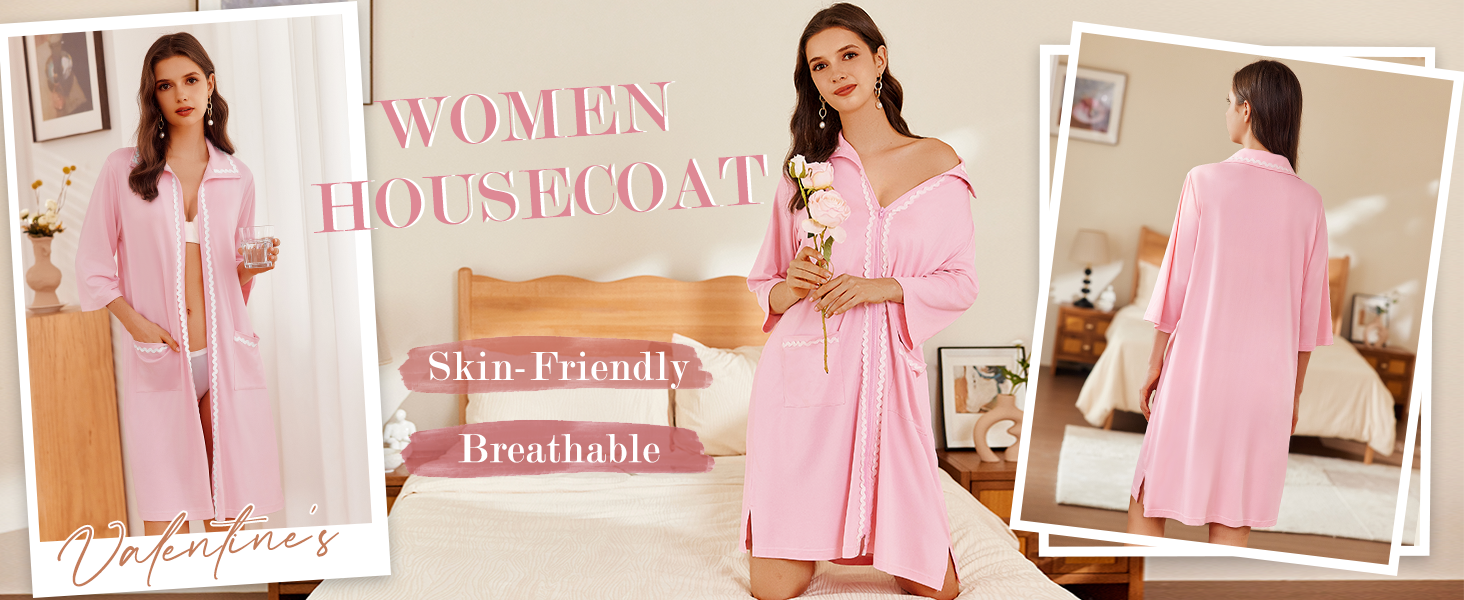 Women Zipper Robe Lightweight House Coat