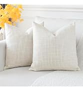 OTOSTAR Pack of 2 Throw Pillow Covers 24x24 Inch Linen Beige Pillowcases Farmhouse Decorative Sol...