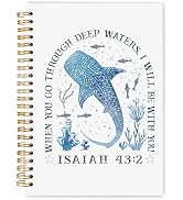 WARDOS Whale Shark Christian Spiral Notebook Journal 5.5x8.3, When You Go Through Deep Waters Isa...