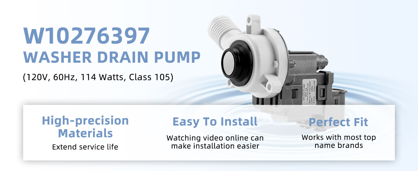 WPW10276397 Washer Drain Pump Replacement Compatible with whirlPool kenMore Washing Machine