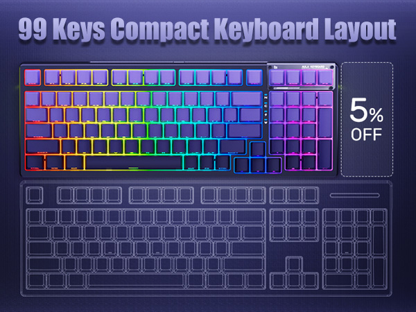 95% percent 99 keys mechanical keyboard with knob compact rgb backlit mechanical gaming keyboard