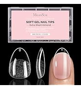 MelodySusie Extra Short Almond Nail Tips - 600Pcs Clear Acrylic, Half Matte Full Cover Press on N...