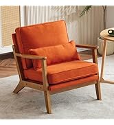 Karl home Accent Chair Wide Armrest Mid-Century Lounge Chair Linen Fabric Armchair with Lumbar Pi...