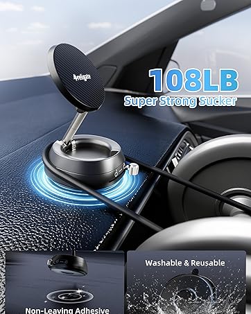 This upgraded vacuum magnetic phone holder boasts a massive [108] lbs of suction power.