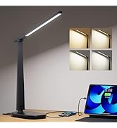 HONEYWELL Desk Lamp for Home Office, Dimmable LED Desk Light with USB A+C Dual Charging, 4 Modes ...