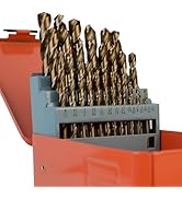 Luckyway 29-Piece 1/16"-1/2" M35 Cobalt Drill Bits, Jobber Length Twist Drill Bit Set for Hard Me...