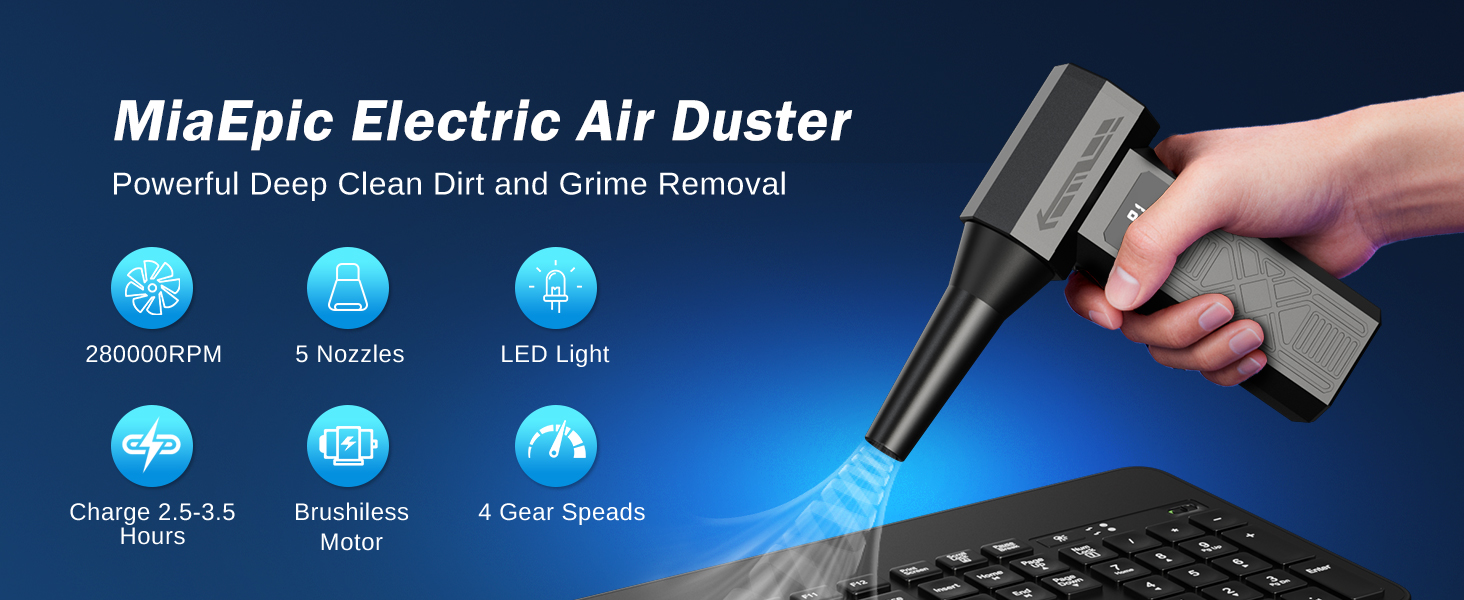 MiaEpic Electric Air Duster,Powerful Deep Clean Dirt and Grime Removal