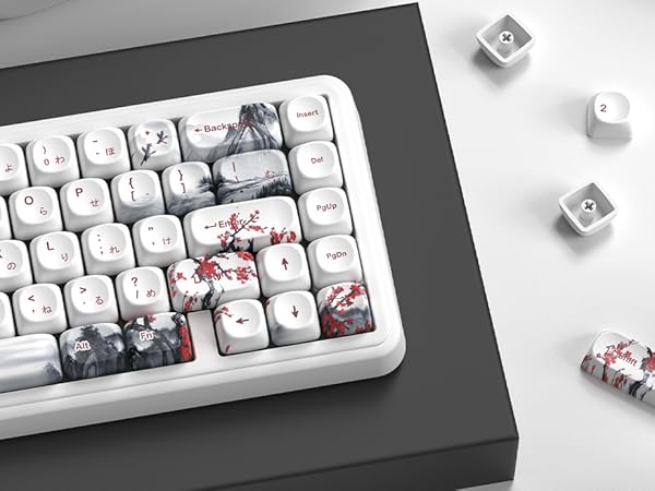 White Japanese PBT Keycap Set,Cherry Blossom MOA Profile Keycaps,Dye-Sub Custom Keyboard Key caps