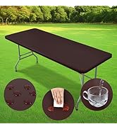 Nacuci PU Waterproof and Oilproof Fitted Tablecloth Elastic Stretch Table Cover, Wipeable Rectang...