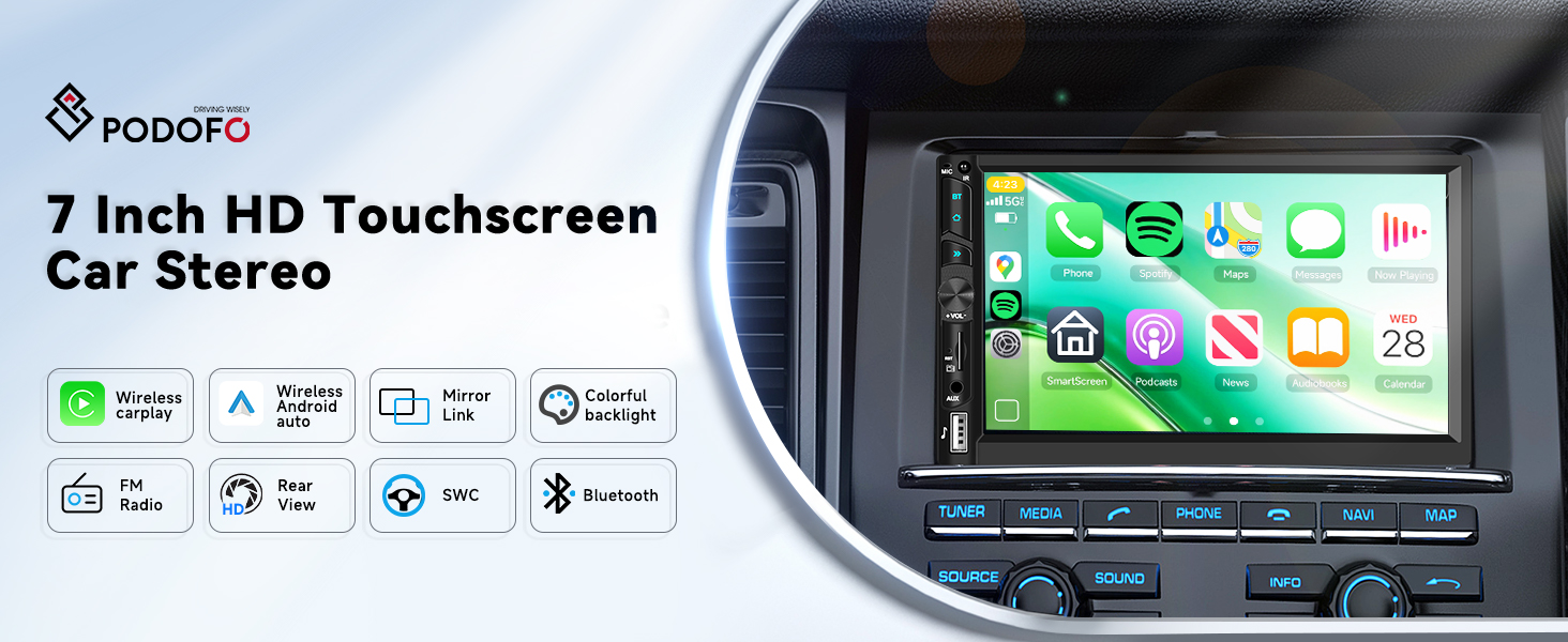 Podofo Car Stereo Double Din Car Radio 7 Inch MP5 Player