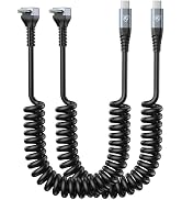 90 Degree Coiled USB C to C Cable for Car 6FT, 2Pack Coiled USB C Cables, USBC to USBCable 3A Fas...