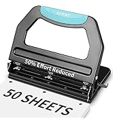 AFMAT Heavy Duty 3 Hole Punch, 50-Sheet 2 Hole Punch, 50% Reduced Effort 3-Hole Puncher, Adjustab...