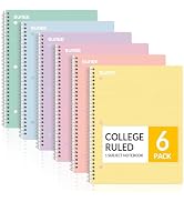 SUNEE Spiral Notebooks, 6 Pack, 1-Subject, College Ruled Paper, 8" x 10-1/2", 70 Sheets per Noteb...
