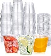 [200 PACK] 9oz Clear Plastic Cups With Flat Lids