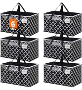 HomeHacks Heavy Duty Moving Bags, 6 Packs, 88L, Black | Tag Pockets, Collapsible Storage Totes, F...