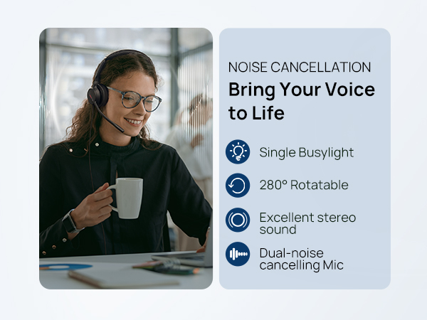 USB headset with microphone PC wired work nosie cancelling office computer headphones mic laptop