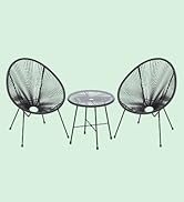 SONGMICS 3-Piece Outdoor Seating Acapulco Chair, Modern Patio Furniture Set, Glass Top Table and ...