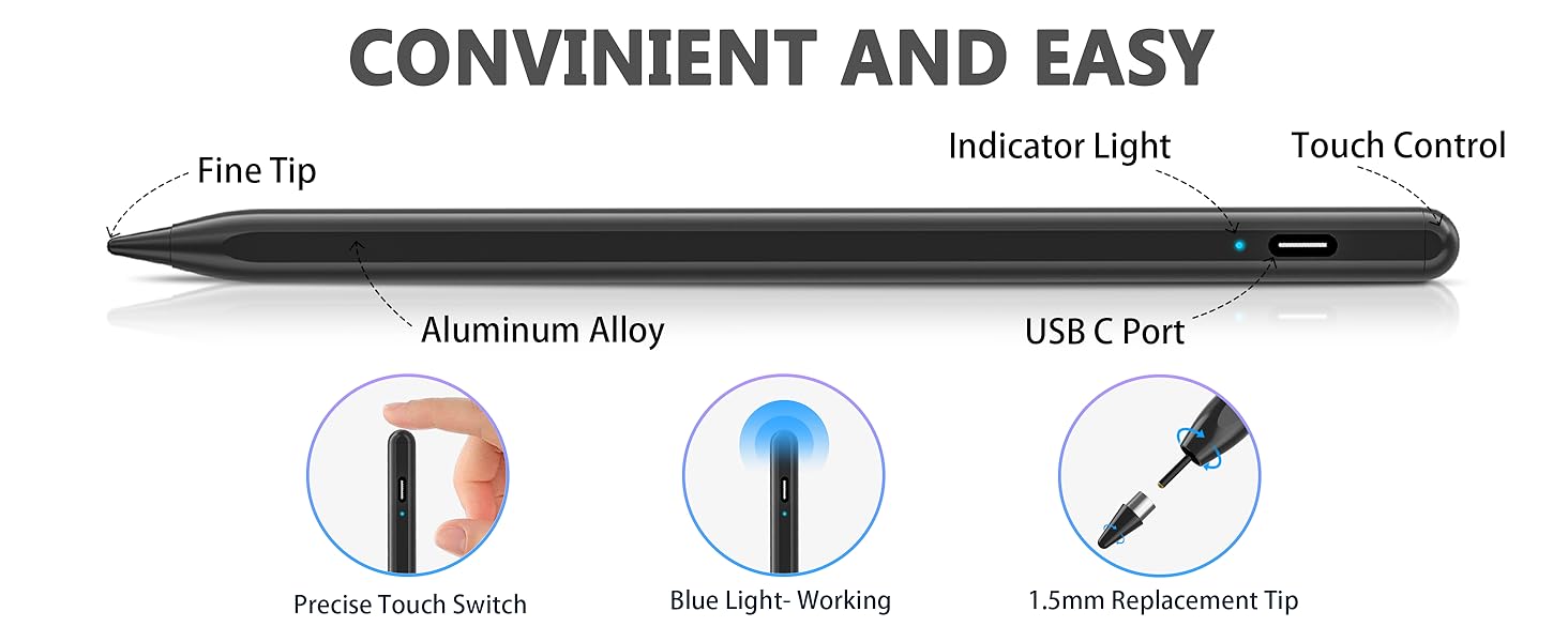 Stylus Pen, Stylist Compatible for iOS/Android Touchscreens/Phones, Rechargeable Stylus Pen