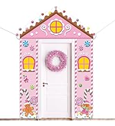 Pink Merry Christmas Gingerbread House Door Banner Xmas Party Porch Hanging Banner Backdrop Chris...