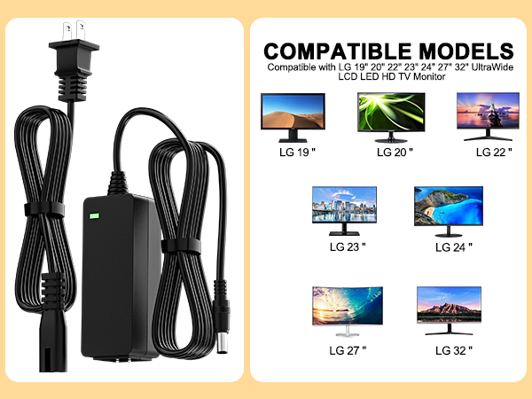 19V LG Monitor Power Cord