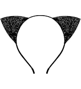 Tedercle Black Glitter Cat Ear Headband, Kitty Ears Costume Hairband for Halloween, Birthday Part...