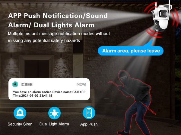 wifi camera outdoor indoor with APP PUSH NOTIFICATION SOUND ALARM DUAL LIGHT ALARM