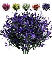 RECUTMS Artificial Greenery Lavender Fake Shrubs Flowers 8 Bundles UV Resistant Hanging Planter F...