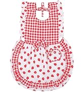 XLSXEXCL Kids Aprons for Girls, Cute Gingham Apron with Strawberry Print, Sweet Ruffle Design, Id...