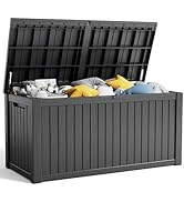 180 Gallon Large Resin Deck Box, Outdoor Lockable Storage Box with Divider for Patio Cushions Fur...