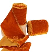 RIBBOOO 2 Rolls Warm Brown Velvet Ribbon 3 Inch Handmade Fringe Frayed Silk Velvet Ribbon Raw Edg...