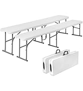 Byliable Folding Bench 6 Foot, Plastic Foldable Bench Seat with Handle, Portable Picnic Party Cam...