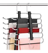 DOIOWN Pants Hangers Space Saving - 2 Pack 6 Tier Open Ended Pants Hangers for Men Women, Non Sli...