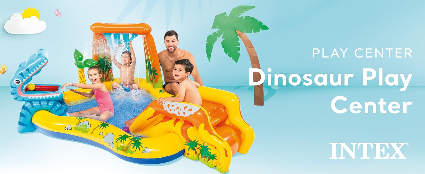 Intex Inflatable Kids Dinosaur Play Center Outdoor Water Park Pool with Slide