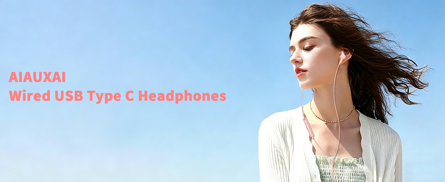 pink usb c earbuds wired