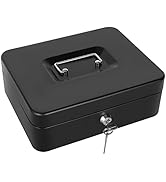 Cash Box with Money Tray and Key Lock, Large Metal Safe Money Boxs Locking, Money Saving Organize...