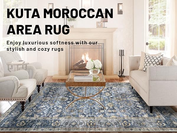 Floral Distressed Print Blue Beige Area Runner Rug