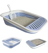 chuyouan Collapsible Small Cat Litter Box,Kitten Open Potty Pan with Scoop Cat Toilet with Fallin...