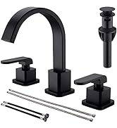 8-Inch Widespread Bathroom Faucet 3 Hole Brass Square Shaped Waterfall Modern Vanity Sink Faucet ...