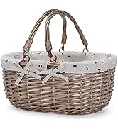 G GOOD GAIN Oval Picnic Basket with Folding Handles, Willow Hand Woven Shopping Basket, Bath Toy ...