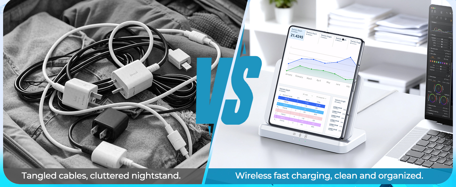 Collection of electronic devices including laptops and tablets on desk, showing various screens and digital displays in black and white tones.