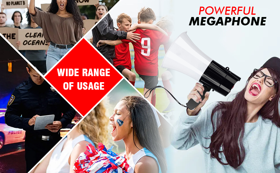 megaphones, bull horns, bull horn loud speaker, horn speaker, megaphone with mic, megaphone speaker
