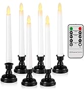 FREEPOWER Set of 6 Flameless Window Taper Candles with 6PCS Black Base, Battery Operated Flickeri...