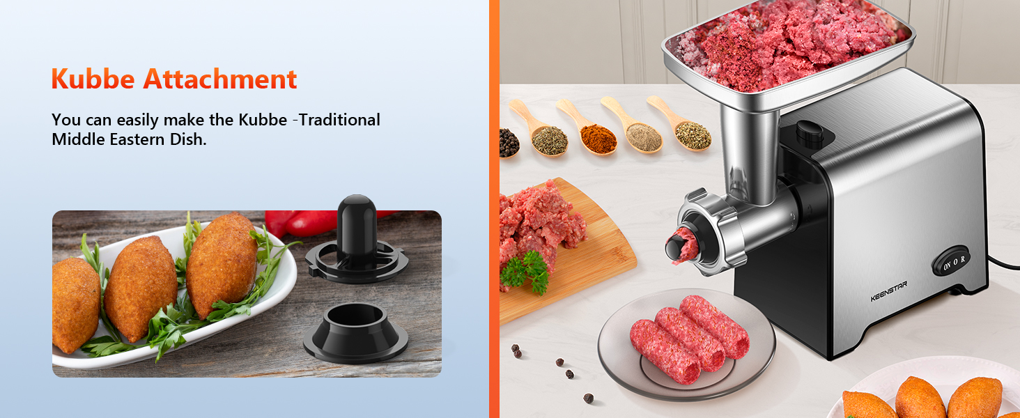 Electric Meat Grinder with Sausage Stuffer Maker &amp;amp; Kubbe Kit, Food Grinder with Blade &amp;amp; 3 Plates