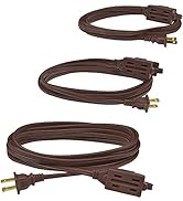 Clear Power 6/9/12 ft (3 Pack) Indoor Extension Cord, Brown, 3 Outlets with Safety Cap, 2 Prong P...