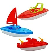 4E's Novelty Toy Boat Bath Toys for Kids &amp; Toddlers - Pack of 3 - 10 Inch Floating Toy Boats for ...