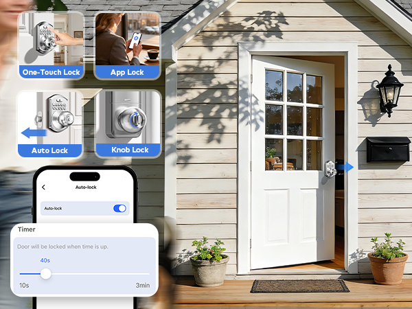 Lock your door via one-touch, auto lock, app control, or interior knob for flexible, secure access
