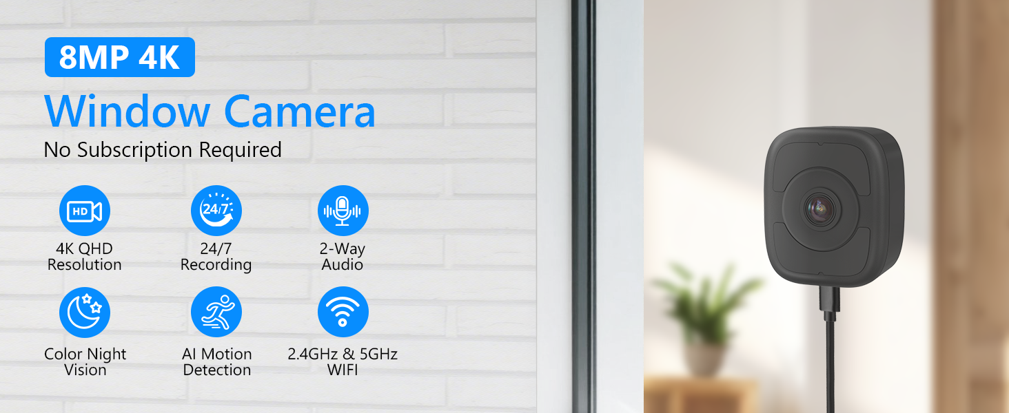 8MP 4K Window Camera Magnetic Mount with 32GB SD Card,5GHz &amp;amp;amp; 2.4GHz WiFi Indoor Cameras