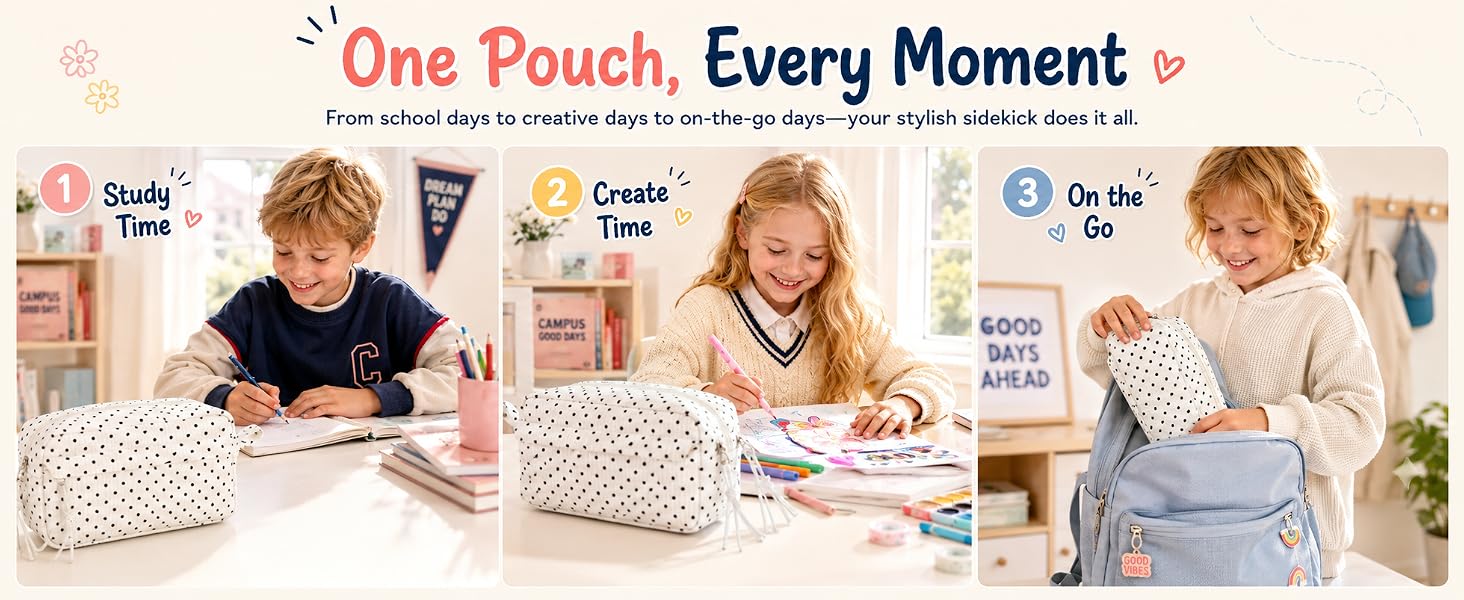 Big Capacity Pencil Case Pencil Pouch Cute Pencil Box Pencil Bag for Teen Girls Boys Black dots