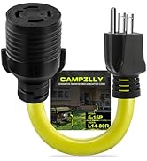 Campzlly NEMA 5-15P to L14-30R Power Adapter Cord, 5-15 Male Plug to 4 Prong Female Receptacle Tw...